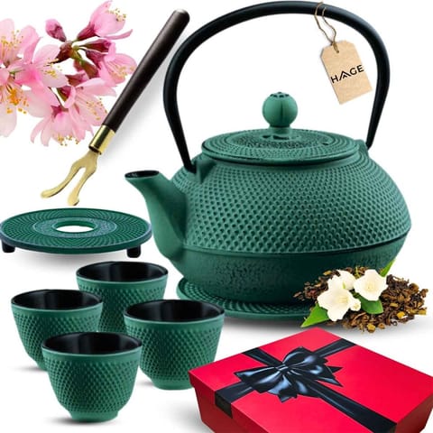 ⁨ZAPARZACZ ŻELIWNY DZBANEK ZIELONY 1,4L Z FILTREM i FILIŻANKAMI PREZENT⁩ w sklepie Wasserman.eu