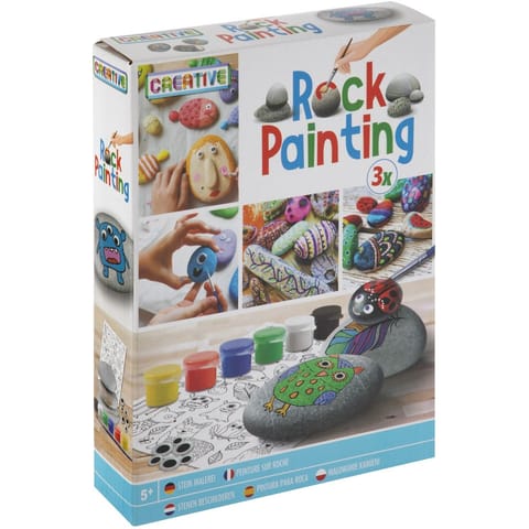 ⁨Zestaw do malowania kamieni (3x Kamień, 6x Farbka, 1x Pędzelek, 1x arkusz z szablonami) 200026 MOXY⁩ w sklepie Wasserman.eu