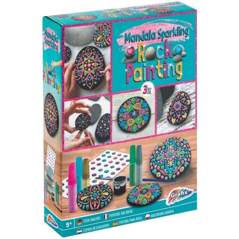 ⁨Zestaw do malowania kamieni MANDALA (3x Kamień, 61x Farbka, 5x Farbka w tubce 1x Pędzelek) 200036 MOXY⁩ w sklepie Wasserman.eu