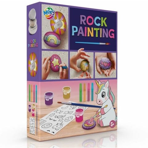 ⁨Zestaw do malowania kamieni JEDNOROŻEC (3x Kamień, 3x Farbka, 3x Farbka w tubce, 1x Pędzelek, 1x arkusz z szablonami) 200075 MOXY⁩ w sklepie Wasserman.eu