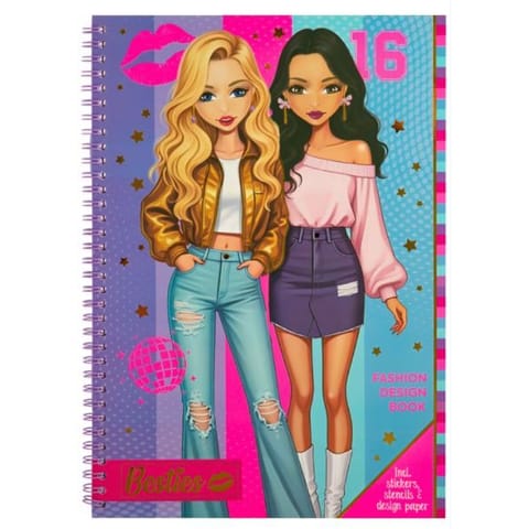 ⁨Książka projektowanie mody z naklejkami i szablonami fioletowa 140056/1 BESTIES⁩ w sklepie Wasserman.eu