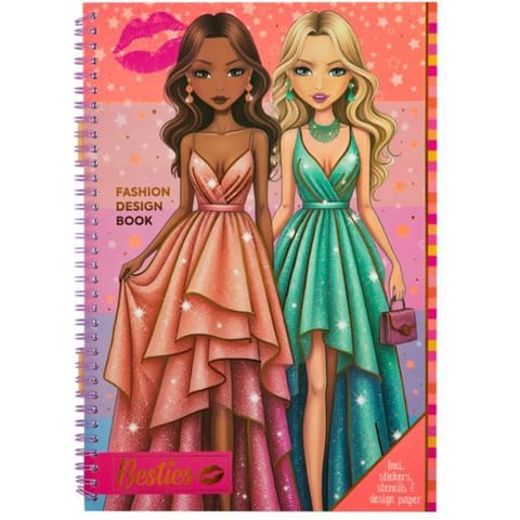 ⁨Książka projektowanie mody z naklejkami i szablonami pomarańczowa 140056/2 BESTIES⁩ w sklepie Wasserman.eu