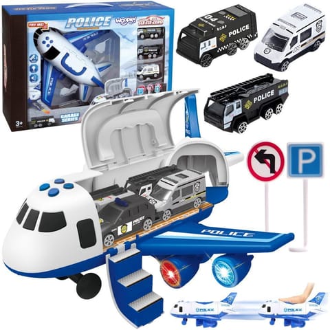 ⁨WOOPIE Samolot Rozkładany Transporter Policja z 3 Autami Policyjnymi Zestaw XL Znaki Drogowe⁩ w sklepie Wasserman.eu