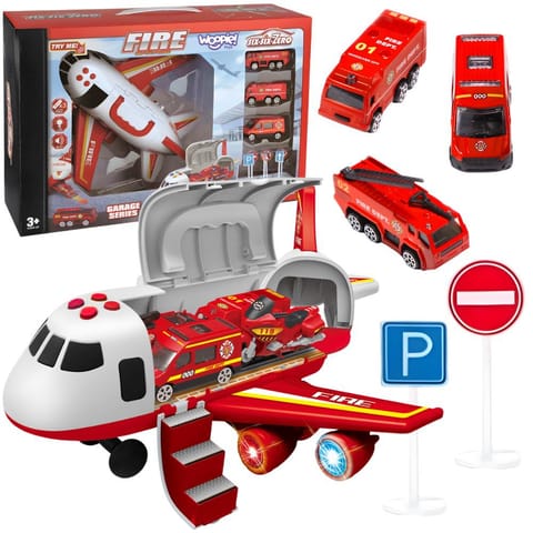 ⁨WOOPIE Samolot Rozkładany Transporter Straż Pożarna z 3 Autami Strażackimi Zestaw XL Znaki Drogowe⁩ w sklepie Wasserman.eu