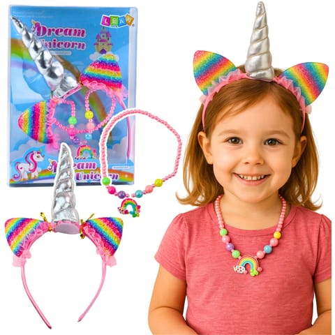 ⁨Zestaw Opaska Jednorożec Uszy Róg Naszyjnik Kolorowe⁩ w sklepie Wasserman.eu