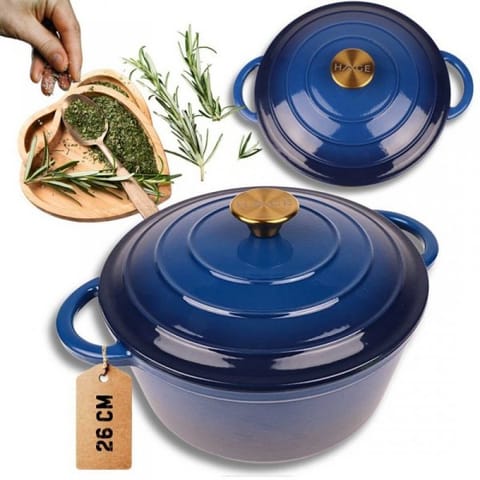 ⁨EMALIOWANY GARNEK ŻELIWNY 26cm 5L HAGE NIEBIESKI⁩ w sklepie Wasserman.eu