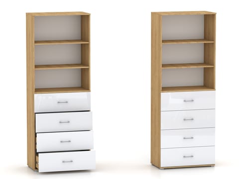 ⁨Regał Szafa POLA 215 4S3P - 4 szer. Biały mat połyk. Hikora Naturalna⁩ w sklepie Wasserman.eu