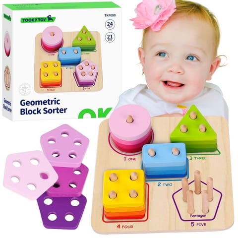 ⁨TOOKY TOY Drewniany Sorter Geometryczny Nauka Kształtów Liczenia Kolorów Montessori⁩ w sklepie Wasserman.eu