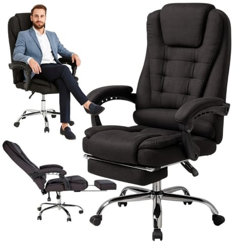 ⁨Fotel biurowy obrotowy BOSS z podnóżkiem - czarny MATERIAŁ KO22CZ-MAT⁩ w sklepie Wasserman.eu