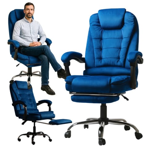 Fotel obrotowy BOSS z podnóżkiem i z masażerem - NIEBIESKI WELUR KO22NW-MAT w sklepie Wasserman.eu