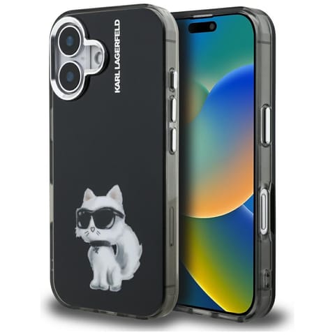 ⁨Etui Karl Lagerfeld IML Aquarelle        Choupette & Logo do iPhone 16 czarny⁩ w sklepie Wasserman.eu