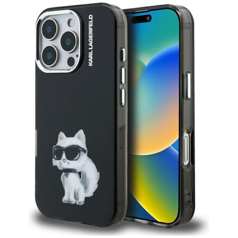 ⁨Etui Karl Lagerfeld IML Aquarelle        Choupette & Logo do iPhone 16 Pro Max czarny⁩ w sklepie Wasserman.eu
