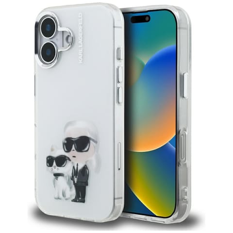 ⁨Etui Karl Lagerfeld IML Aquarelle Karl   & Choupette & Logo do iPhone 16 biały⁩ w sklepie Wasserman.eu