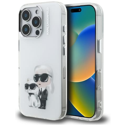 ⁨Etui Karl Lagerfeld IML Aquarelle Karl   & Choupette & Logo do iPhone 16 Pro Max biały⁩ w sklepie Wasserman.eu
