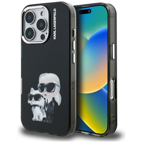 ⁨Etui Karl Lagerfeld IML Aquarelle Karl   & Choupette & Logo do iPhone 16 Pro Max czarny⁩ w sklepie Wasserman.eu