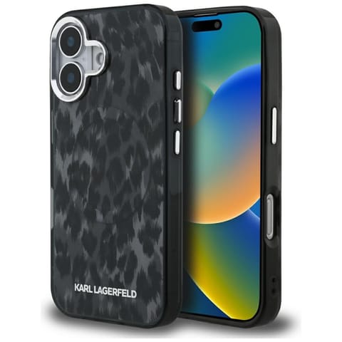 ⁨Etui Karl Lagerfeld IML Leopard Pattern  MagSafe do iPhone 16 czarny⁩ w sklepie Wasserman.eu