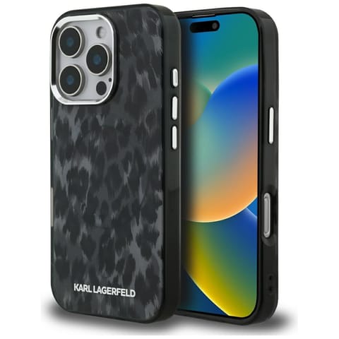 ⁨Etui Karl Lagerfeld IML Leopard Pattern  MagSafe do iPhone 16 Pro czarny⁩ w sklepie Wasserman.eu