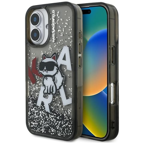 ⁨Etui Karl Lagerfeld Liquid Glitter       Choupette Logo do iPhone 16 czarny⁩ w sklepie Wasserman.eu