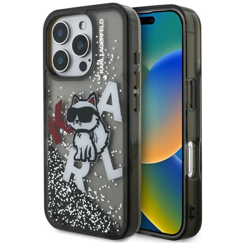 ⁨Etui Karl Lagerfeld Liquid Glitter       Choupette Logo do iPhone 16 Pro Max czarny⁩ w sklepie Wasserman.eu