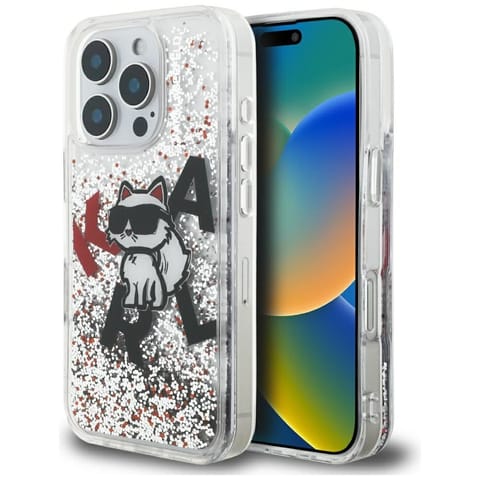 ⁨Etui Karl Lagerfeld Liquid Glitter       Choupette Logo do iPhone 16 Pro przezroczysty⁩ w sklepie Wasserman.eu