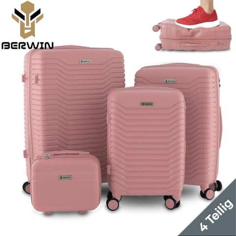 ⁨Zestaw 4 walizek podróżnych z beautycase - twarda skorupa, kółka 360° TSA⁩ w sklepie Wasserman.eu