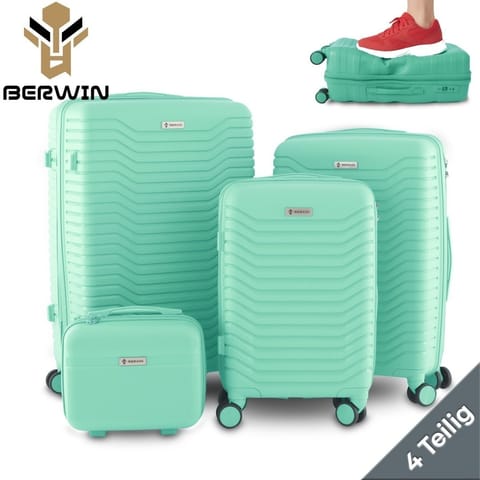 ⁨Zestaw 4 walizek podróżnych z beautycase - twarda skorupa, kółka 360°, zamek TSA⁩ w sklepie Wasserman.eu