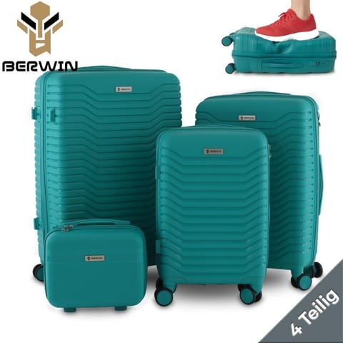 ⁨Zestaw 4 walizek podróżnych z beautycase - twarda skorupa, kółka 360°, zamek TSA⁩ w sklepie Wasserman.eu