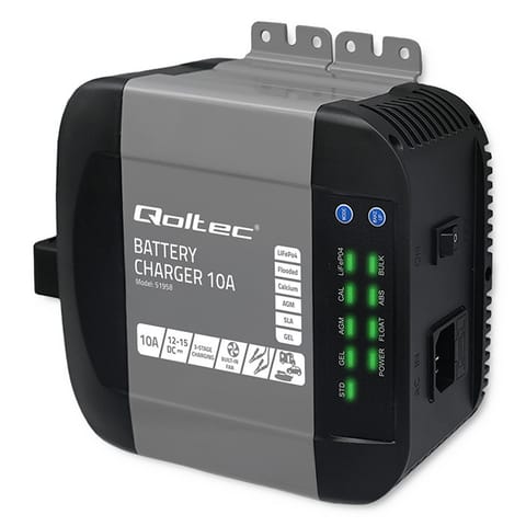 ⁨Qoltec Inteligentna ładowarka Monolith do akumulatorów LiFePO4 AGM GEL SLA | 10A | 12V⁩ w sklepie Wasserman.eu