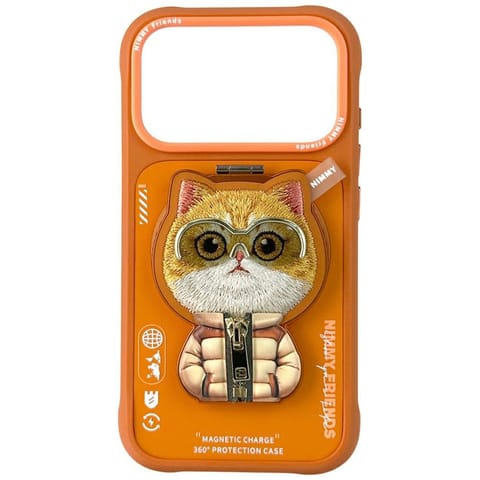 ⁨Etui Nimmy Cool&Cute 2.0 Cat do iPhone   17 Pro z magnetyczną zawieszką pomarańczowy⁩ w sklepie Wasserman.eu