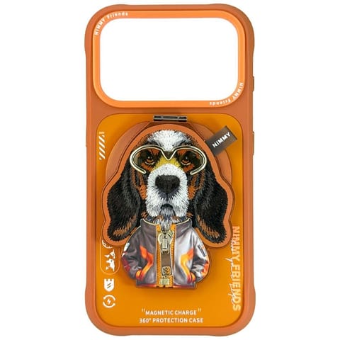 ⁨Etui Nimmy Cool&Cute 2.0 Dog do iPhone   17 Pro z magnetyczną zawieszką pomarańczowy⁩ w sklepie Wasserman.eu