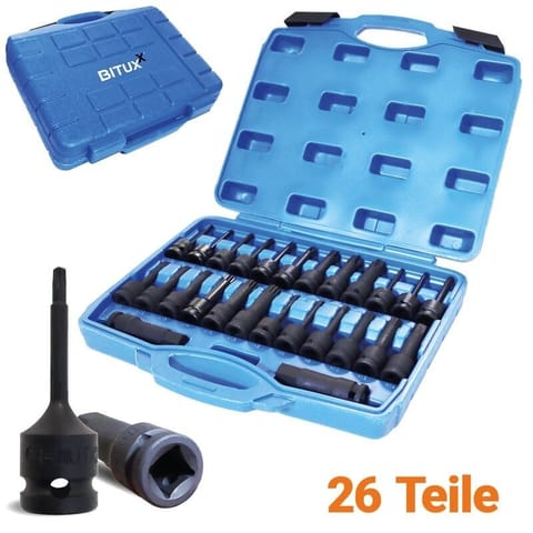 ⁨Bituxx 26‑częściowy zestaw nasadek 1/2″ - nasadki, bity Torx i wielozębate, profesjonalny komplet⁩ w sklepie Wasserman.eu