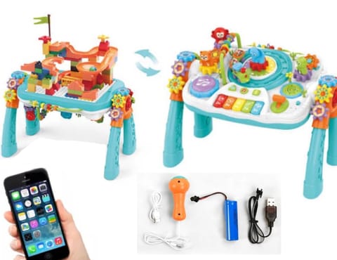 ⁨Multifunkcyjny Edukacyjny Stolik 2w1 Pianinko Ciuchcia Mikrofon Klocki Bluetooth Akumulator⁩ w sklepie Wasserman.eu