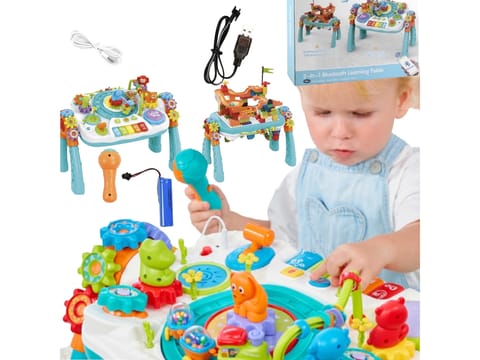 ⁨Multifunkcyjny Edukacyjny Stolik 2w1 Pianinko Ciuchcia Mikrofon Klocki Bluetooth Akumulator⁩ w sklepie Wasserman.eu