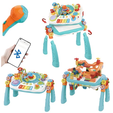 ⁨Multifunkcyjny Edukacyjny Stolik 2w1 Pianinko Ciuchcia Mikrofon Klocki Bluetooth Akumulator⁩ w sklepie Wasserman.eu