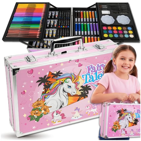 ⁨ZESTAW DO MALOWANIA DLA DZIECI ARTYSTYCZNY PLASTYCZNY WALIZKA 145el jednorożec⁩ w sklepie Wasserman.eu