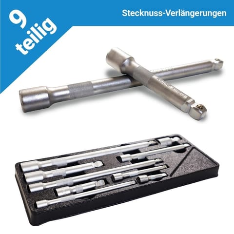 ⁨Komplet przedłużek do kluczy nasadowych 1/4 3/8 1/2 cala - 9 sztuk w praktycznym etui⁩ w sklepie Wasserman.eu