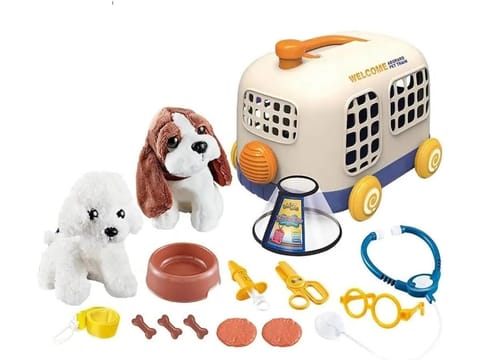 ⁨Zestaw Małego Weterynarza Transporter Dla Psa + Akcesoria Klatka Dla Zwierząt Weterynarz Doktor Pies Pluszak⁩ w sklepie Wasserman.eu