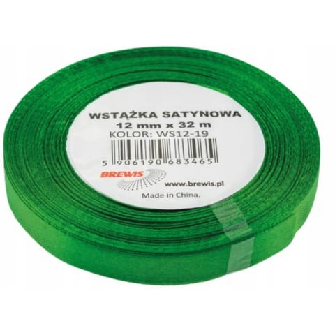 ⁨Wstążka satynowa 12mm/32m ws12-19 zielona BREWIS⁩ w sklepie Wasserman.eu