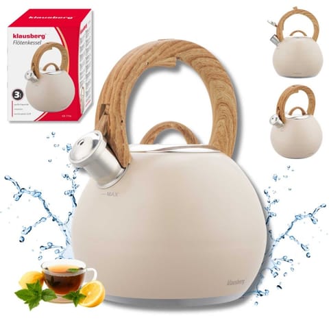 ⁨CZAJNIK STALOWY Z GWIZDKIEM 3L KLAUSBERG KB-7956 BEŻOWY MAT⁩ w sklepie Wasserman.eu
