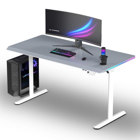⁨ULTRADESK Biurko dla gracza QUEST, 140x70cm, 72-120cm, biało-szary⁩ w sklepie Wasserman.eu
