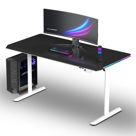 ⁨ULTRADESK Biurko dla gracza QUEST, 140x70cm, 72-120cm, biało-czarny⁩ w sklepie Wasserman.eu