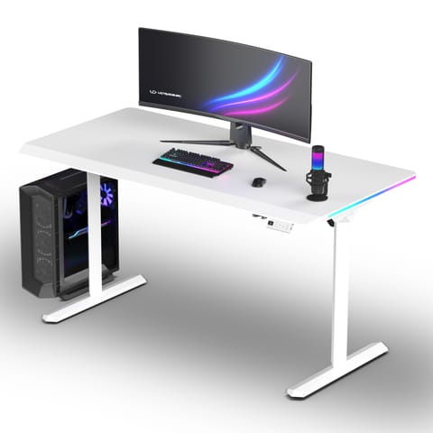 ⁨ULTRADESK Biurko dla gracza QUEST, 140x70cm, 72-120cm, biały-biały⁩ w sklepie Wasserman.eu