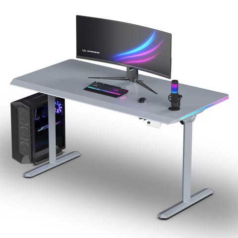 ⁨ULTRADESK Biurko dla gracza QUEST, 140x70cm, 72-120cm, szara-szara⁩ w sklepie Wasserman.eu