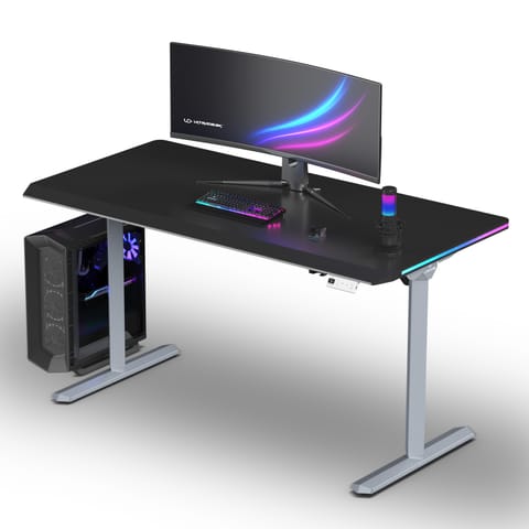 ⁨ULTRADESK Biurko dla gracza QUEST, 140x70cm, 72-120cm, szaro-czarny⁩ w sklepie Wasserman.eu