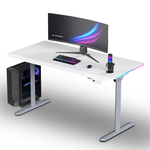 ⁨ULTRADESK Biurko dla gracza QUEST, 140x70cm, 72-120cm, szaro-biały⁩ w sklepie Wasserman.eu