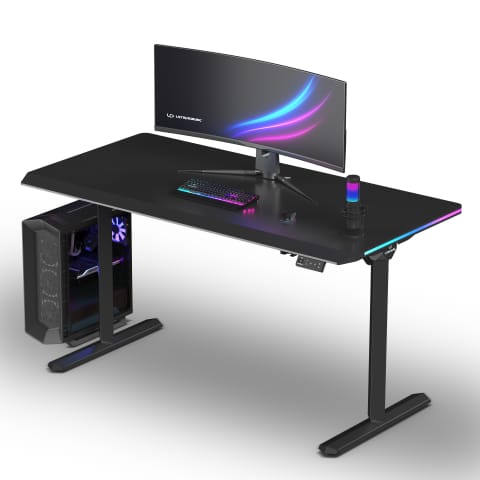 ⁨ULTRADESK Biurko dla gracza QUEST, 140x70cm, 72-120cm, czarny-czarny⁩ w sklepie Wasserman.eu