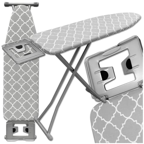 ⁨Deska do prasowania PREMIUM 130x34cm regulowana 70–87cm + półka na żelazko bawełniany pokrowiec⁩ w sklepie Wasserman.eu