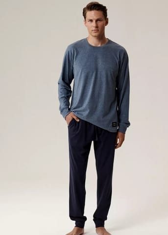 ⁨PIŻAMA ATLANTIC NMP-387 JZ25 NIM/GRA (kolor niebieski melamge - granat, rozmiar 4XL)⁩ w sklepie Wasserman.eu