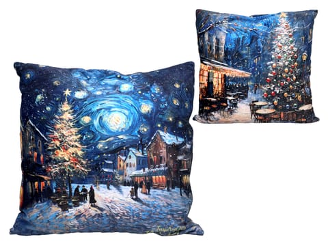 ⁨Poduszka z wypełnieniem/suwak - insp. malarstwem van Gogha, Świąteczna noc pod gwiazdami (CARMANI)⁩ w sklepie Wasserman.eu