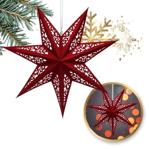 ⁨DUŻA GWIAZDA PAPIEROWA ŚWIĄTECZNA AŻUROWA welurowa bordowa 35 cm WITRAŻ 3D WG18⁩ w sklepie Wasserman.eu